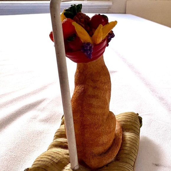 Orange Tabby Cat with Fruit (Carmen Mirandaish) Hat Votive Candle Holder w Shade - Picture 6 of 15